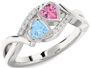 Diamond Silver Two Heart Promise Ring