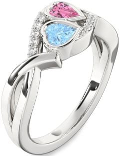 Diamond Silver Two Heart Promise Ring