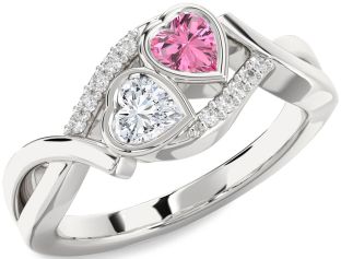 Diamond Silver Two Heart Promise Ring