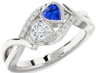 Diamond Silver Two Heart Promise Ring