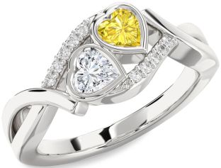 Diamond Silver Two Heart Promise Ring