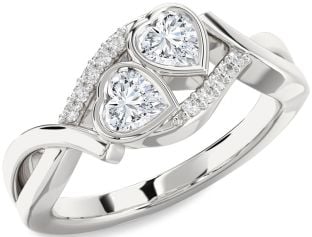 Diamond Silver Two Heart Ring