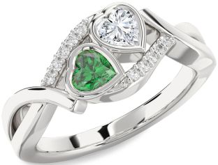 Diamond Silver Two Heart Promise Ring