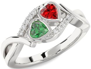 Diamond Silver Two Heart Promise Ring