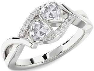 Salt & Pepper Diamond Silver Two Heart Ring
