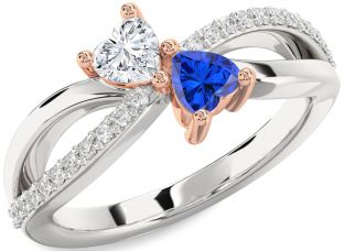 Diamond Silver & 10K Rose Gold Two Heart Promise Ring