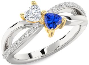 Diamond Gold Silver Two Heart Promise Ring