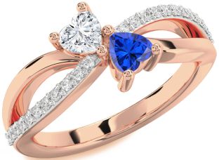 Diamond Rose Gold Silver Two Heart Promise Ring