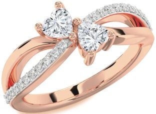 Diamond Rose Gold Two Heart Ring