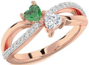 Diamond Rose Gold Silver Two Heart Promise Ring