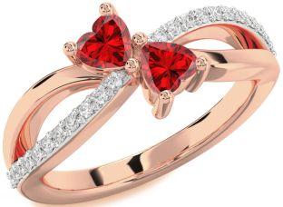 Diamond Emerald Rose Gold Two Heart Birthstone Ring