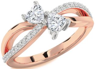 Diamond White Rose Gold Two Heart Ring