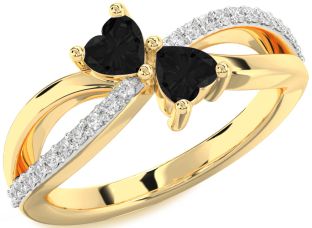 Black Diamond Gold Two Heart Ring