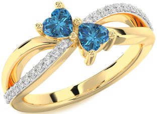 Blue Diamond Gold Two Heart Ring