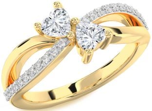 Diamond Gold Two Heart Ring