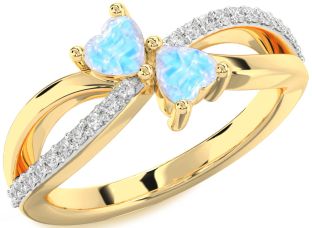 Diamond Moonstone Gold Two Heart Ring