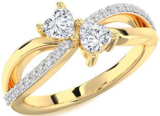 Salt & Pepper Diamond Gold Two Heart Ring