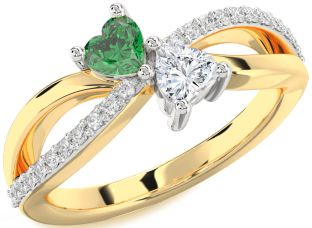 Diamond Gold Silver Two Heart Promise Ring