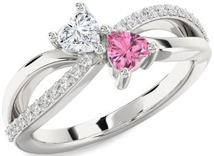 Diamond Silver Two Heart Promise Ring
