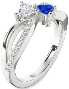 Diamond Silver Two Heart Promise Ring