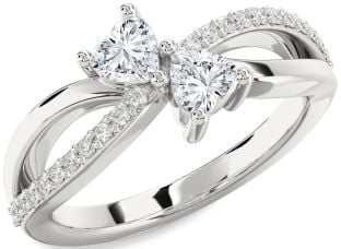 Diamond Silver Two Heart Ring