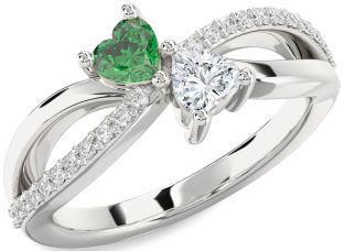 Diamond Silver Two Heart Promise Ring