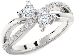 Salt & Pepper Diamond Silver Two Heart Ring