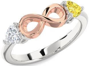 Rose Gold Silver Infinity Two Heart Promise Ring