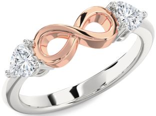 Diamond Silver & 10K Rose Gold Infinity Two Heart Ring