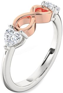 Diamond Silver & 10K Rose Gold Infinity Two Heart Ring