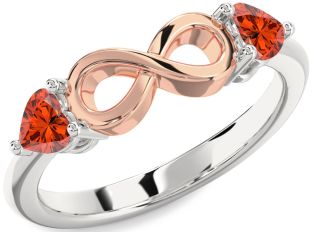 Emerald Platinum & Rose Gold Infinity Two Heart Birthstone Ring
