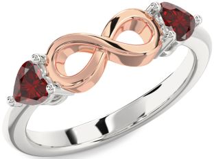 Emerald Platinum & Rose Gold Infinity Two Heart Birthstone Ring