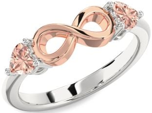Emerald Platinum & Rose Gold Infinity Two Heart Birthstone Ring