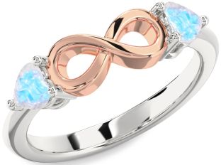 Emerald Platinum & Rose Gold Infinity Two Heart Birthstone Ring