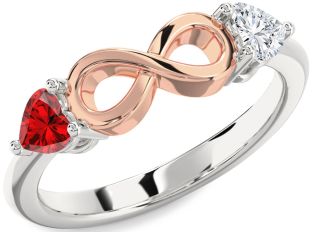 Emerald Platinum & Rose Gold Infinity Two Heart Birthstone Ring