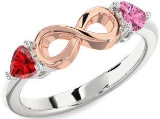 Emerald Platinum & Rose Gold Infinity Two Heart Birthstone Ring