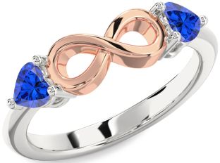 Emerald Platinum & Rose Gold Infinity Two Heart Birthstone Ring