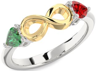 Emerald Platinum & Yellow Gold Infinity Two Heart Birthstone Ring