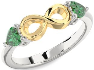 Emerald Platinum & Yellow Gold Infinity Two Heart Birthstone Ring
