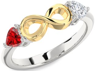 Emerald Platinum & Yellow Gold Infinity Two Heart Birthstone Ring