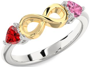 Emerald Platinum & Yellow Gold Infinity Two Heart Birthstone Ring