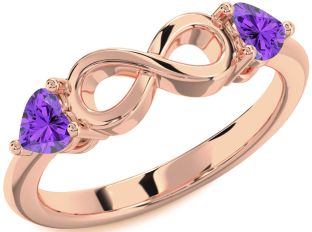 Emerald Rose Gold Infinity Two Heart Birthstone Ring