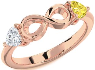 Rose Gold Silver Infinity Two Heart Promise Ring