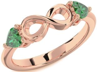 Emerald Rose Gold Infinity Two Heart Birthstone Ring