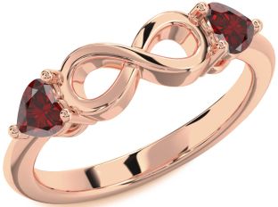 Emerald Rose Gold Infinity Two Heart Birthstone Ring