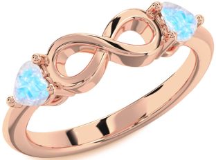 Emerald Rose Gold Infinity Two Heart Birthstone Ring
