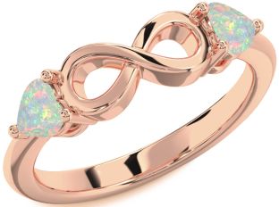 Emerald Rose Gold Infinity Two Heart Birthstone Ring
