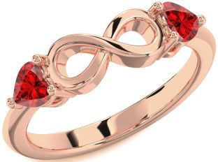 Emerald Rose Gold Infinity Two Heart Birthstone Ring