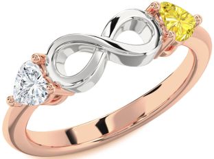 Rose Gold Silver Infinity Two Heart Promise Ring