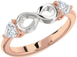 Diamond White Rose Gold Infinity Two Heart Ring